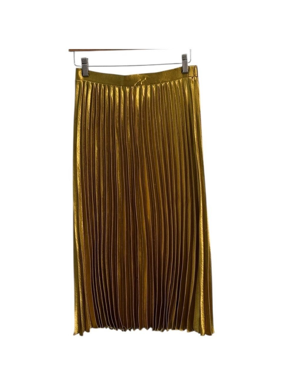Lulus Pretty Pleats Gold Metallic Pleated Midi Skirt Size Small - Picture 3 of 13